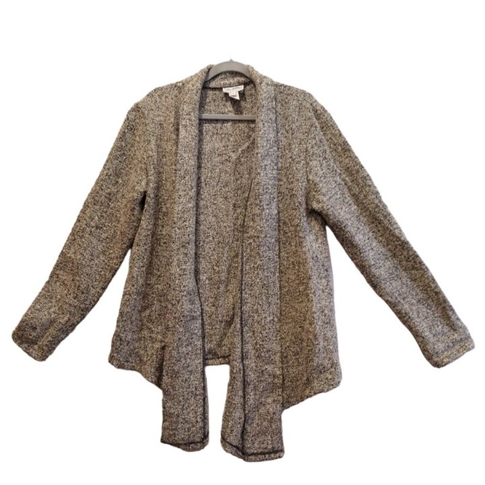Two Wishes Sweater open Cardigan Womens M Gray Black Wool Blend Warm high low Ca